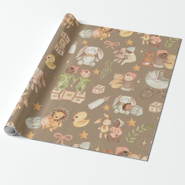 Papier Cadeau Rustique Kraft Toute Ethnicité Baby Grand Motif (Déroulé)