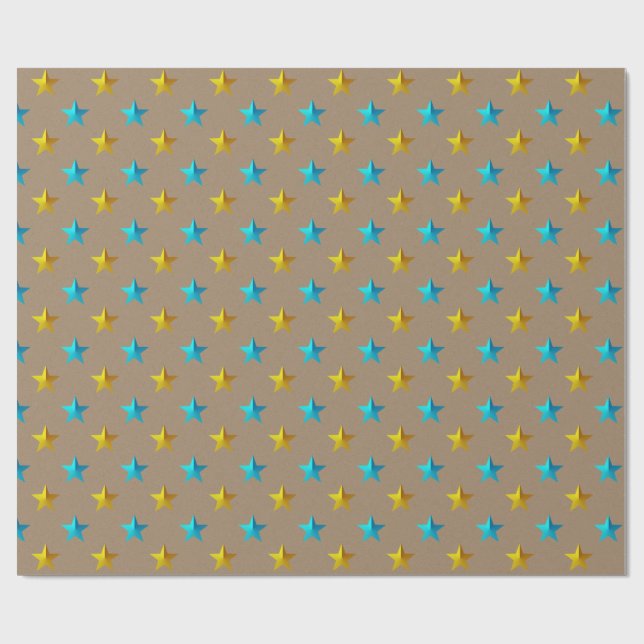 Papier Cadeau Rustique Kraft Turquoise Blue Gold Holiday (Plat)
