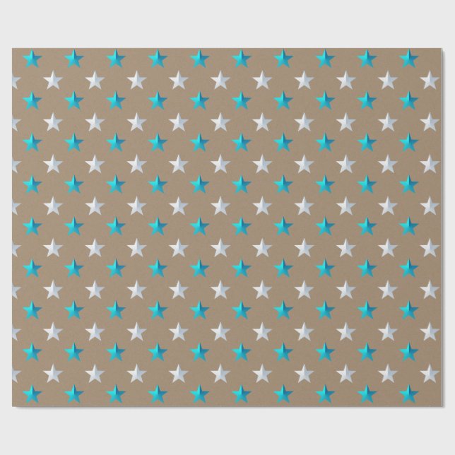 Papier Cadeau Rustique Kraft Turquoise Blue Silver Holiday (Plat)