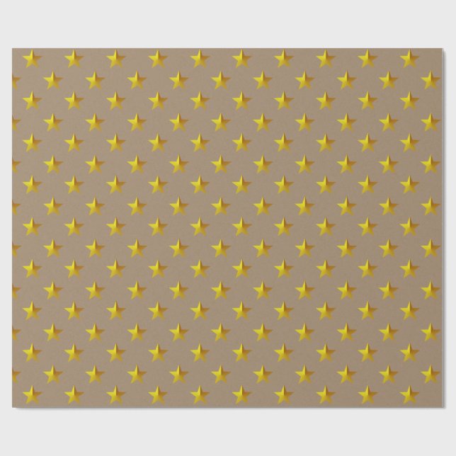 Papier Cadeau Rustique Kraft Yellow Gold Stars (Plat)