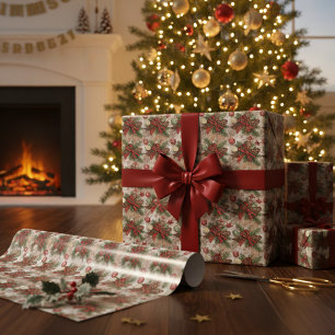 Papier Cadeau Rustique maison de Noël Ferme Cosy Fêtes