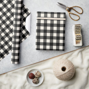 Papier Cadeau Rustique noir et blanc délavé à carreaux petite éc