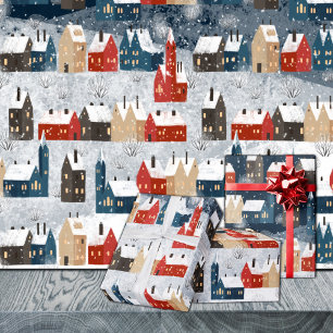 Papier Cadeau Rustique Nordic Snowy Winter Mountain Village