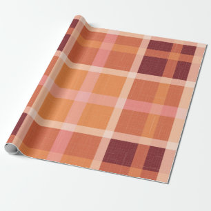 Papier Cadeau Rustique Orange Automne Plaid Tartan