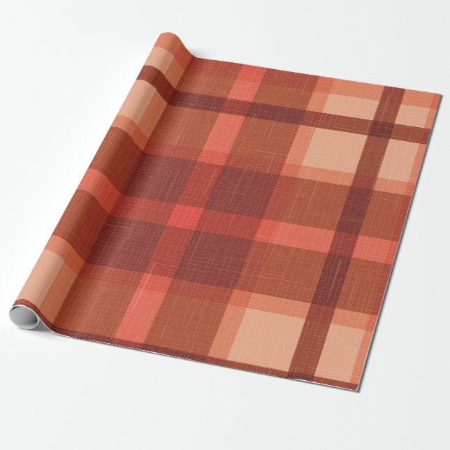 Papier Cadeau Rustique Orange Automne Plaid Tartan Enveloppement (Déroulé)