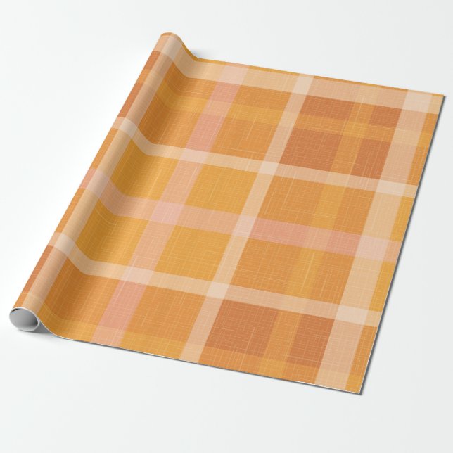 Papier Cadeau Rustique Orange Automne Plaid Tartan Enveloppement (Déroulé)