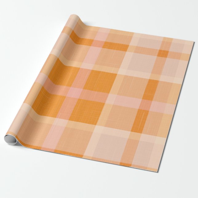 Papier Cadeau Rustique Orange Automne Plaid Tartan Enveloppement (Déroulé)