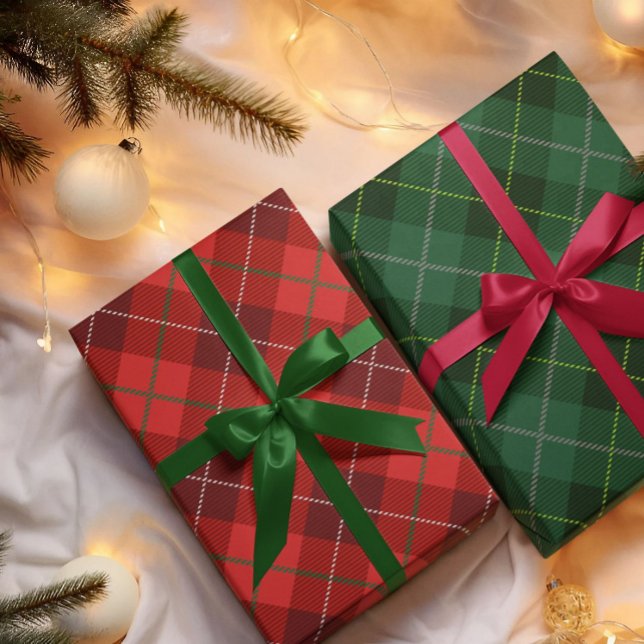 Papier Cadeau Rustique Pays Rouge Blanc et Vert Plaid Noël (Créateur téléchargé)