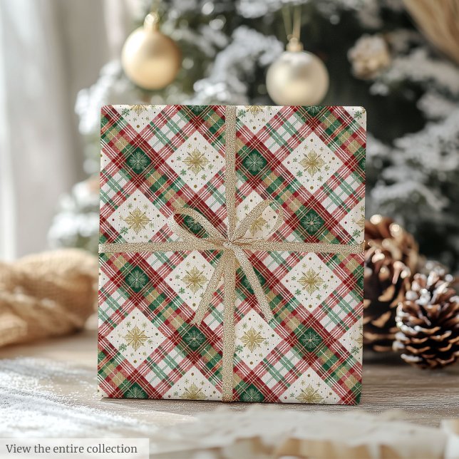 Papier cadeau rustique rouge et vert à motif de ve (Rustic red and green watercolor greenery gift wrap)