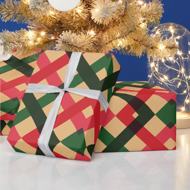 Papier Cadeau Rustique rouge et vert Tartan Plaid Vacances Envel (Vacances)