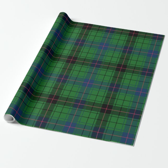 Papier Cadeau Rustique Tartan Davidson Plaid Vert Noir Bleu (Déroulé)