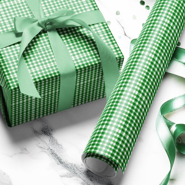 Papier Cadeau Rustique vert et blanc Plaid À damiers traditionne (Wrap your gifts in style with this Classic Green Plaid Gift Wrap Paper!)