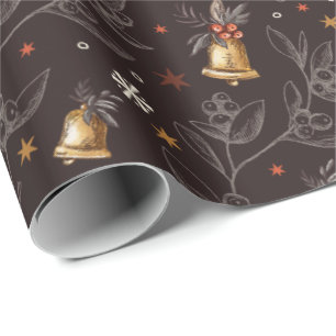 Papier Cadeau Rustique Vintage hiver Berry Bells cadeau de Noël