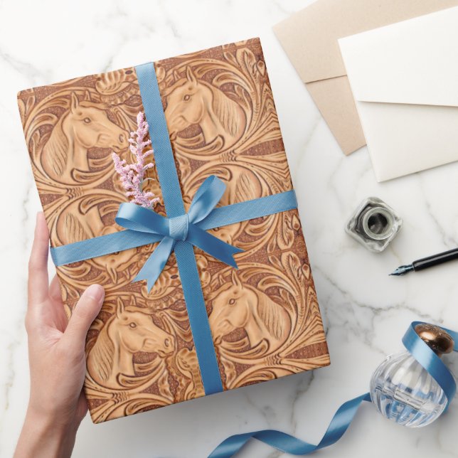 Papier Cadeau rustique western country cuir cheval équestre (Cadeaux)