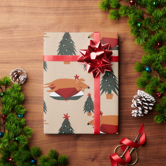 Papier Cadeau Rusty Dog Sleeping Xmas Arbre (Cadeau de vacances)