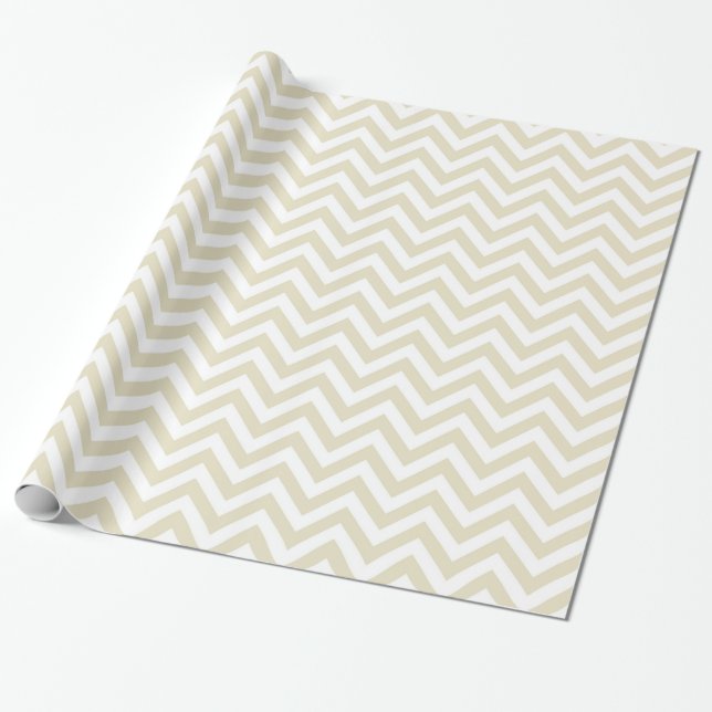 Papier Cadeau Sable Beige Blanc Grand Chevron ZigZag Motif (Déroulé)
