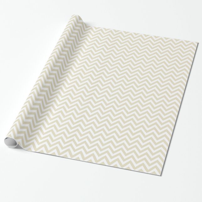 Papier Cadeau Sable Beige et blanc Grand Motif Chevron V (Déroulé)