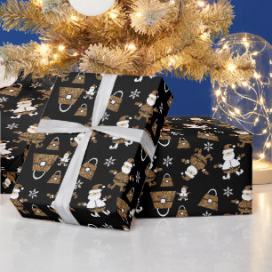 Papier Cadeau Sac à main Santa Léopard sur fond noir