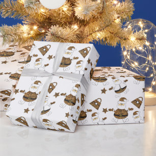 Papier Cadeau Sac léopard Santa motif étoile sur fond blanc