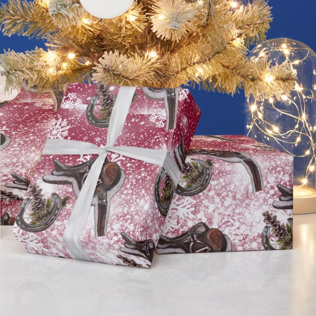 Papier Cadeau saddle horse shoe pinecones,snow (Vacances)