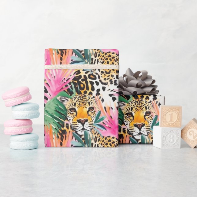 Papier Cadeau Safari animal léopard coloré Afrique (Baby Shower)