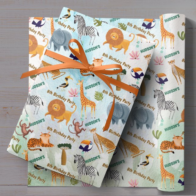Papier Cadeau Safari animals jungle birthday watercolor custom (Créateur téléchargé)