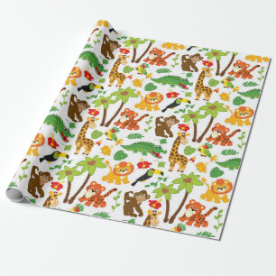 Papier Cadeau Safari Animaux et Plantes exotiques papier d'envel