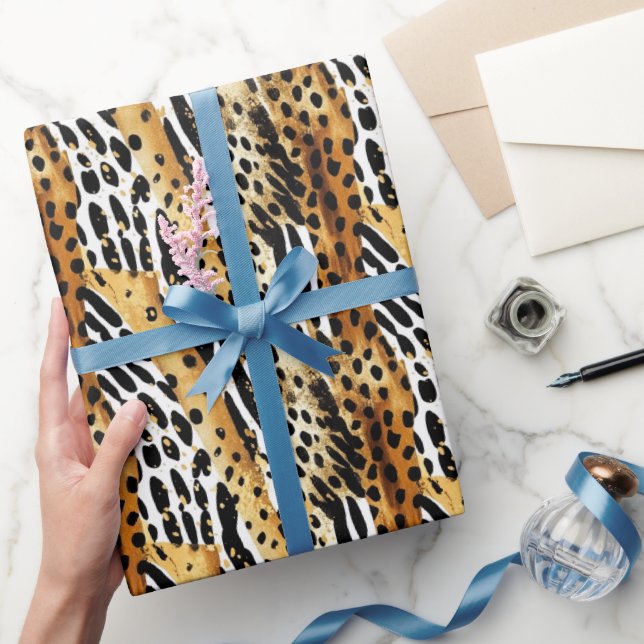 Papier Cadeau Safari Animaux Fourrure Prints Motif Faune Boho (Cadeaux)