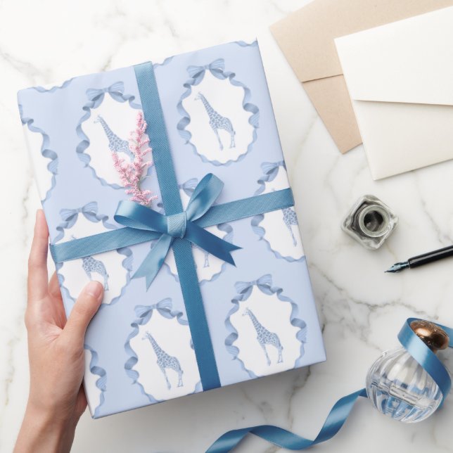 Papier Cadeau Safari Animaux Toile de Jouy Dusty Blue (Cadeaux)