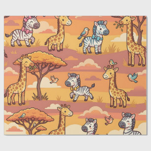 Papier cadeau Safari Coucher de soleil Zèbre Giraf