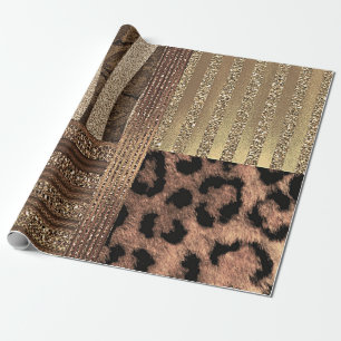 Papier Cadeau Safari Glam Jungle Chic Moderne Fête Lionne Dorée