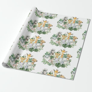 Papier Cadeau Safari Jungle mignonne Animaux sauvages Végétati