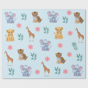 Papier Cadeau Safari moderne Jungle Animaux éléphant Tiger Lion