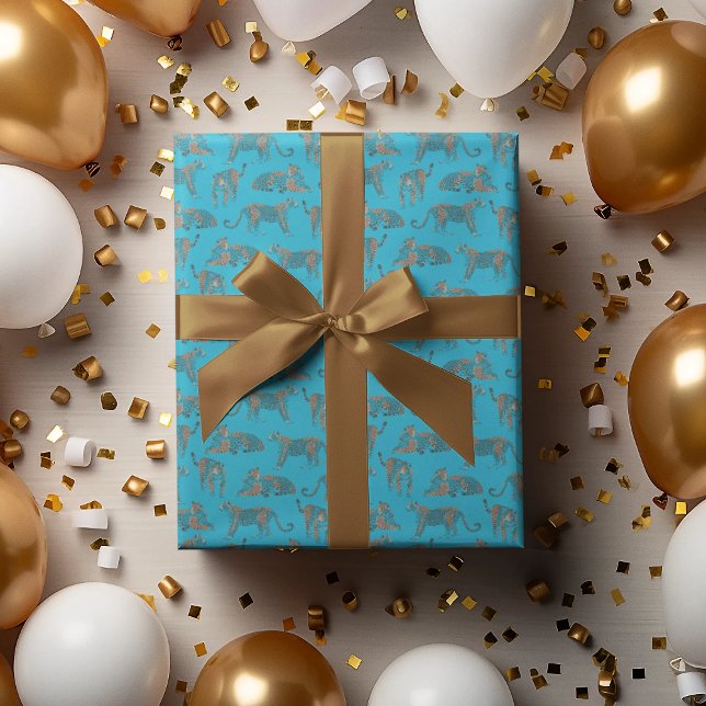 Papier Cadeau Safari sauvage Jungle Leopard à motif bleu (Créateur téléchargé)