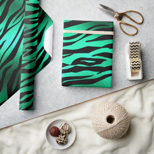Papier Cadeau Safari stylé vert et noir Stripes de tigres sauvag (Artisanat)