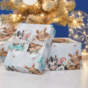 Papier Cadeau Safari wildone nom de bébé jungle avec animaux