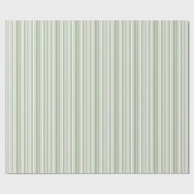 Papier Cadeau Sage (clair, moyen, foncé) et rayures blanches (Plat)