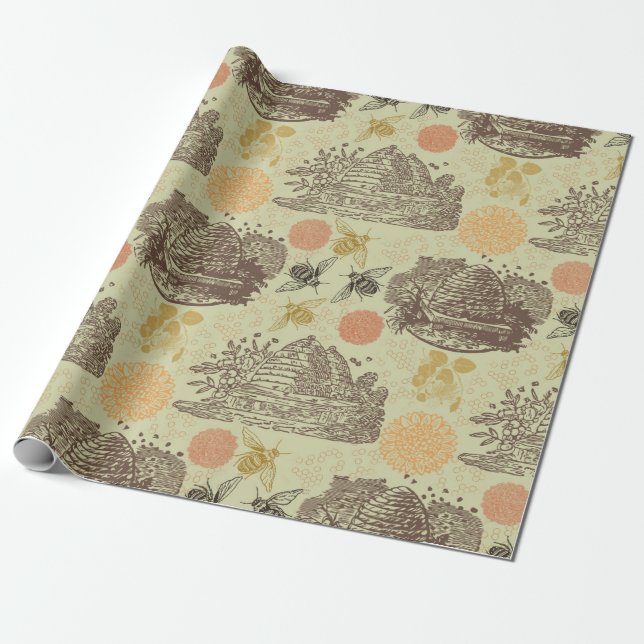 Papier Cadeau Sage de bourdon de miel vintage (Déroulé)