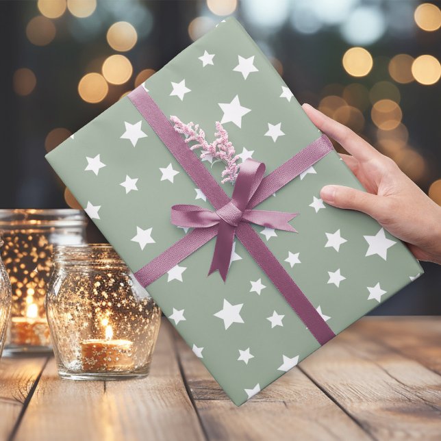 Papier Cadeau Sage doux avec Motif étoilé (Créateur téléchargé)