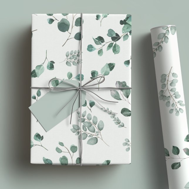 Papier Cadeau Sage Élégant & Eucalyptus Vert Forêt Aquarelle (Créateur téléchargé)