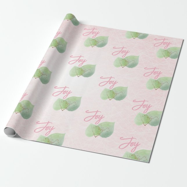 Papier Cadeau Sage Eucalyptus rose arrière - plan Joy Script (Déroulé)