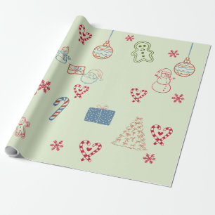 Papier Cadeau Sage Fantaisie Noël Dessins à la main