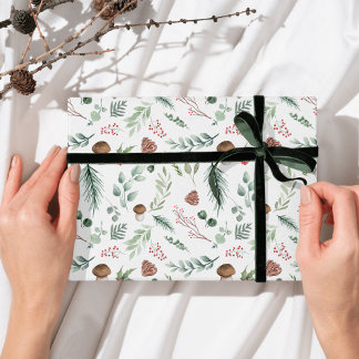 Papier Cadeau Sage Green Holiday Pattern 