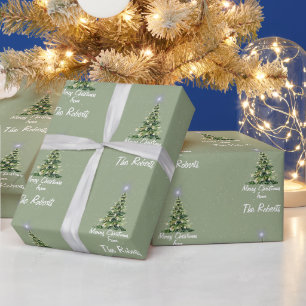 Papier Cadeau Sage Green Joyeux Noël Famille Photo