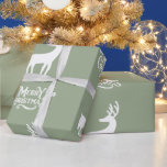 Papier Cadeau Sage Green Merry Christmas Deer<br><div class="desc">Sage Green Merry Christmas with deer.</div>