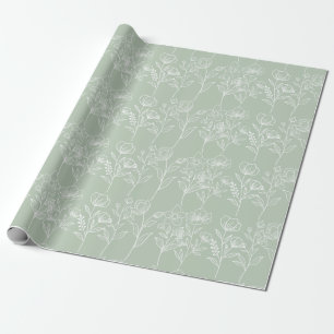 Papier Cadeau Sage Green tendance Simple Floral Rustique Bohème