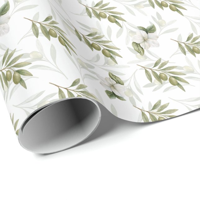 Papier Cadeau Sage Olives Sans Temps Chic Aquarelle  (Coin rond)