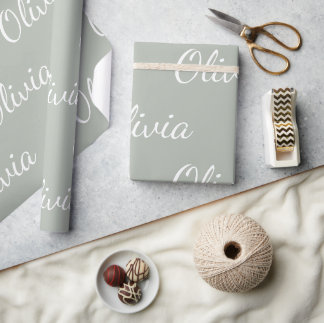 Papier Cadeau Sage personnalisé Green Pastel Nom de script