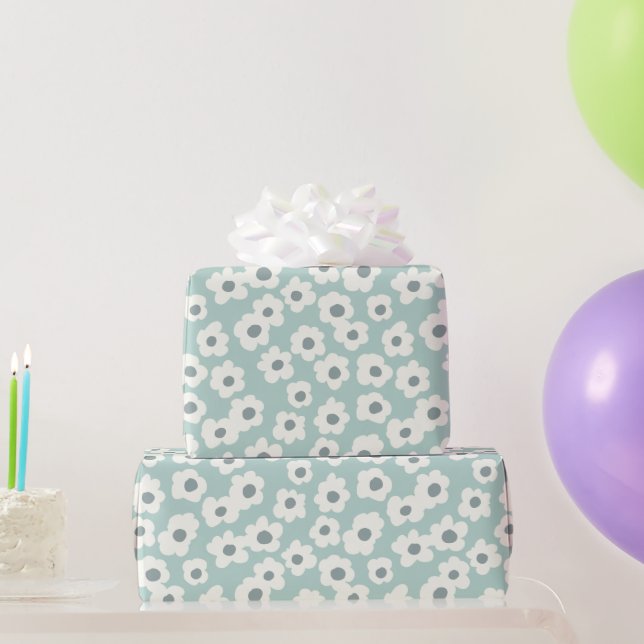 Papier Cadeau Sage Vert Blanc Gris Floral Boho tendance (Cadeaux de fête)