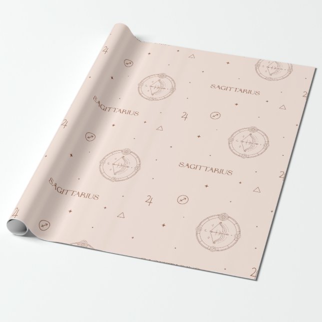 Papier Cadeau Sagittarius Zodiac Pattern in Brown and Burgundy (Déroulé)